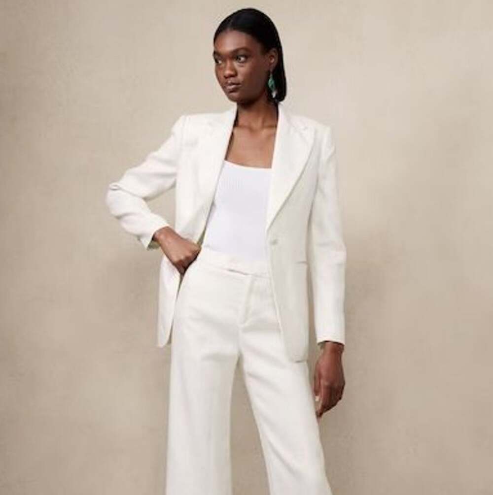 BANANA REPUBLIC Linen Blend Tuxedo Blazer Ivory White Single Breasted Women's 0